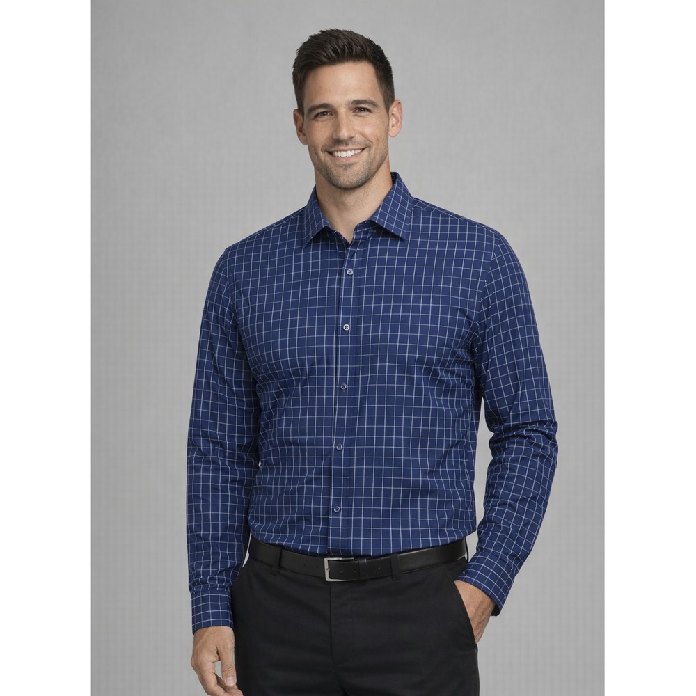 NWOT Nautica Men's Slim Fit Button Down Shirt Blue Plaid Long Sleeve Size Large